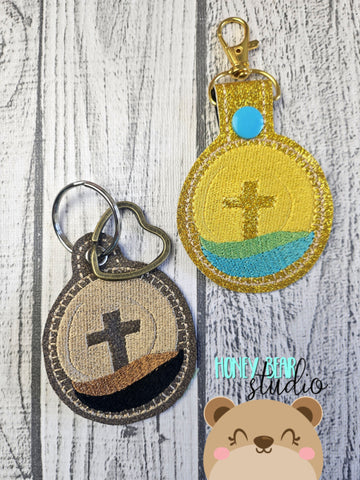 Sunrise Cross JOY Psalm 30:5  Fob snap tab, or eyelet key fob  set 4x4  DIGITAL DOWNLOAD embroidery file ITH In the Hoop 1024 02