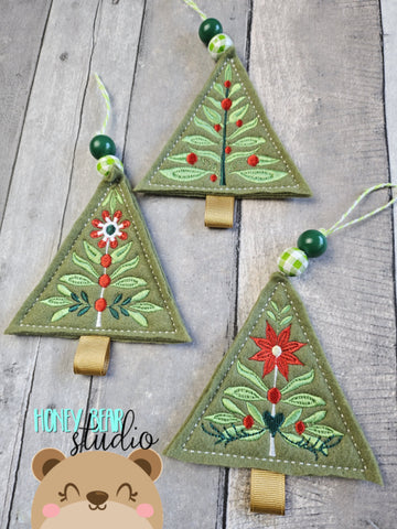 Felt Folk Art Christmas Tree Ornament Pack 4x4 DIGITAL DOWNLOAD embroidery file ITH In the Hoop 0924 01