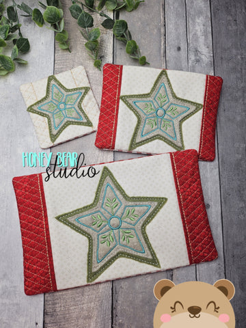 Folk Art Christmas Starflake Coaster MUG RUG Snackmat Set 4x4,5x7,6x10  DIGITAL DOWNLOAD embroidery file ITH In the Hoop 0924 01