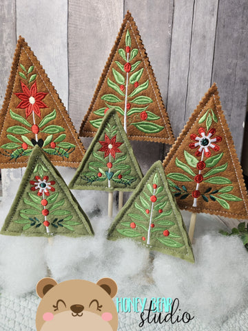 Folk Art Stick Tree Felt Version Christmas Tree Three Styles & Two Sizes for 4x4, 5x7 DIGITAL DOWNLOAD embroidery file ITH In the Hoop 0924 01