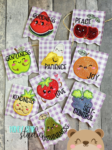 Fruit of the Spirit Kawaii Banner Pieces 4x4 DIGITAL DOWNLOAD embroidery file ITH In the Hoop 1124 01