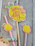 Squeeze the Day Lemons includes PLANT STICK SIZE pencil topper AND straw slide for 4x4  DIGITAL DOWNLOAD embroidery file ITH In the Hoop 0624 02