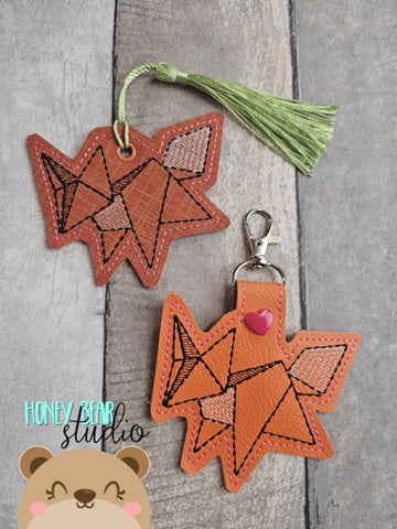 Origami Animal Fox Fob snap tab, or eyelet key fob  set 4x4  DIGITAL DOWNLOAD embroidery file ITH In the Hoop 0225 01