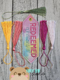 REDEEMED Ephesians 1:7 Bookmark for 4x4 5x7 DIGITAL DOWNLOAD embroidery file ITH In the Hoop 1024 02 (Copy)