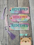 REDEEMED Ephesians 1:7 Bookmark for 4x4 5x7 DIGITAL DOWNLOAD embroidery file ITH In the Hoop 1024 02 (Copy)