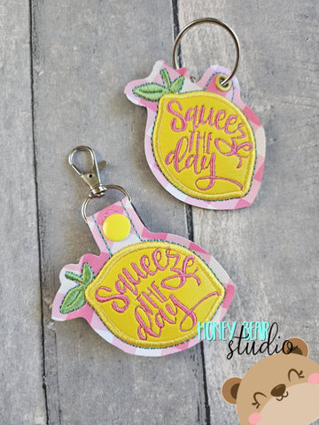 Squeeze the Day Lemon Summer App Fob snap tab, or eyelet key fob  set 4x4  DIGITAL DOWNLOAD embroidery file ITH In the Hoop 0624 02