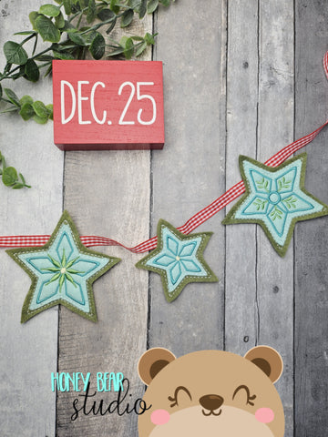 Folk Art Christmas Starflake Banner Set  4x4 DIGITAL DOWNLOAD embroidery file ITH In the Hoop 0924 01