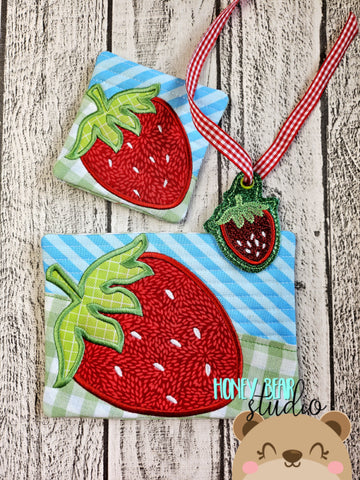 Strawberry Summer Applique Coaster Charm MUG RUG Set 4x4 5x7 DIGITAL DOWNLOAD embroidery file ITH In the Hoop 0624 02