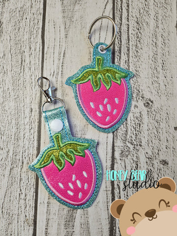 Strawberry App Fob snap tab, or eyelet key fob  set 4x4  DIGITAL DOWNLOAD embroidery file ITH In the Hoop 0624 02