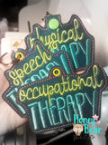 Therapy Key Fob Set 4x4 Eyelet and Snap Tab included Speech, Physical, Occupational DIGITAL DOWNLOAD embroidery file ITH In the Hoop