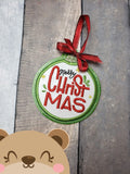 Merry CHRISTmas CIRCLE Applique Ornament 4x4 DIGITAL DOWNLOAD embroidery file ITH In the Hoop Nov 2019